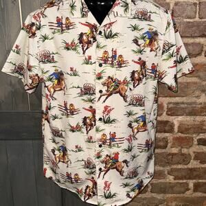 Negative Space Western Rodeo Button Up Shirt Mens Sz M Gitty Up Horses Frontier